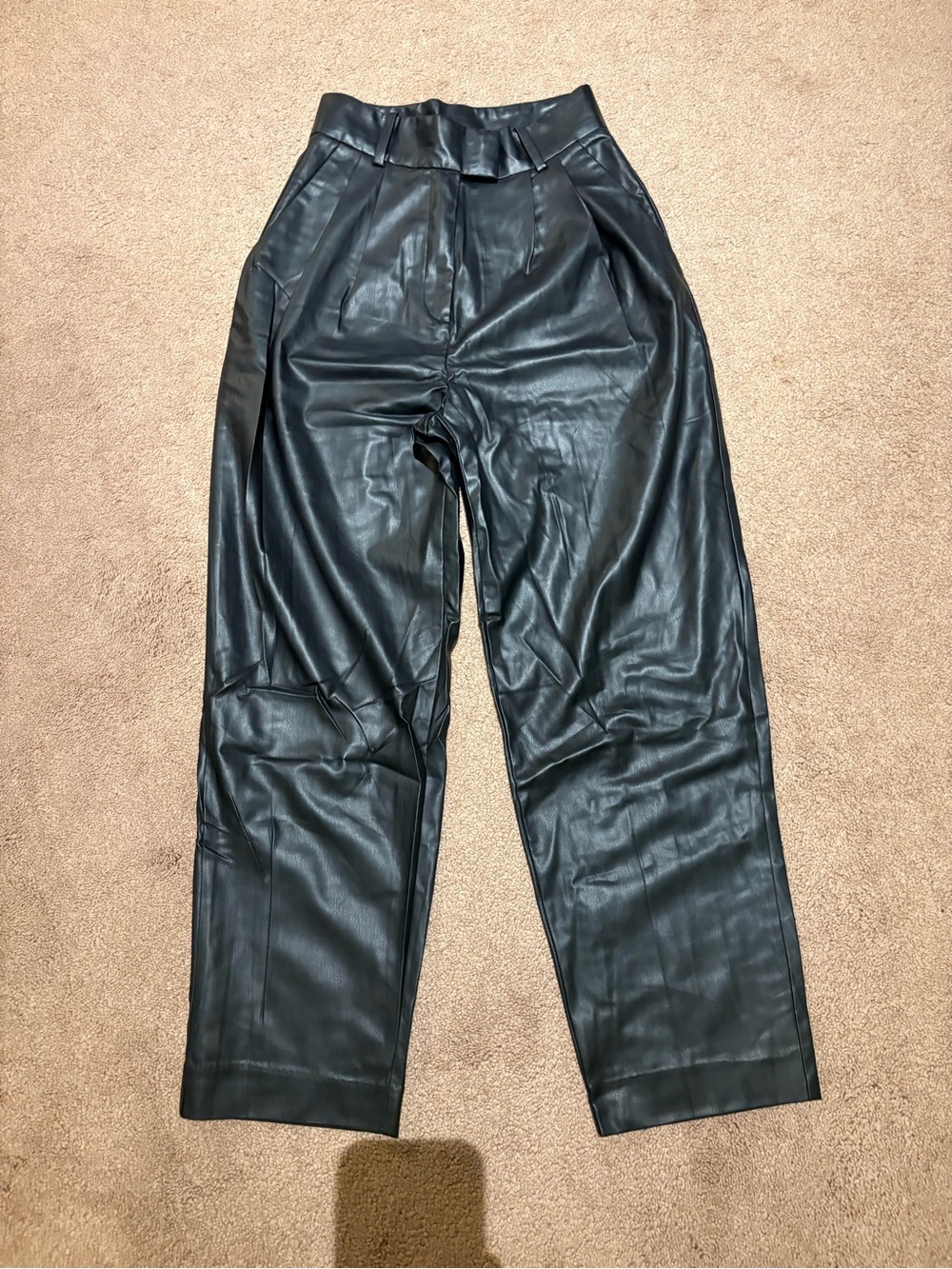H&M Black Faux Leather Straight-Leg Pants size 2